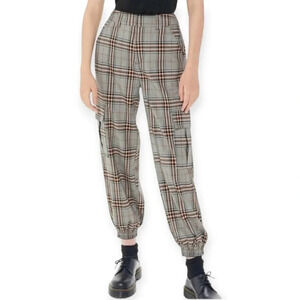 Urban Outfitters Plaid Cargo Jogger Pants High Rise Gray and Orange 26" Crop XS